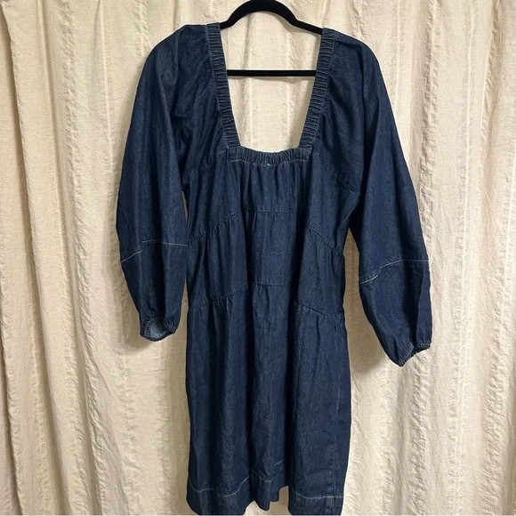Free People Dark Denim Blue Babydoll Mini Dress - Picture 6 of 7